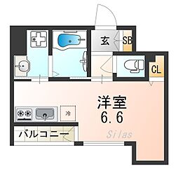グラマシー京都 2階1Kの間取り