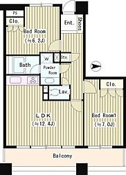 石神井公園ピアレスA棟ザ・タワー 2LDKの間取図画像