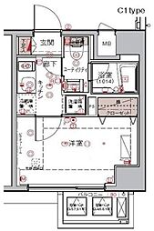 ハーモニーレジデンス大森WEST 9階1Kの間取り