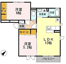 サザングレイスB 2LDKの間取図画像