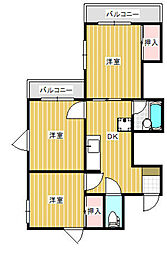 パーセル砧 2階3DKの間取り