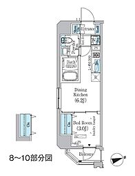 プライムブリス東中野駅前 10階1DKの間取り