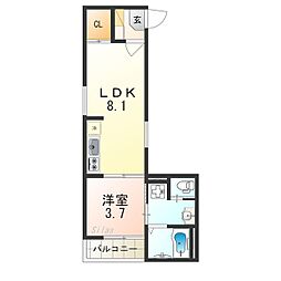 IYコート山科音羽 2階1LDKの間取り