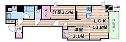 アーバネックス堺筋本町 3階2LDKの間取り