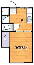ユタカハウス 2階1Kの間取り