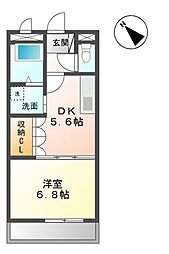 梅町マンション 1DKの間取図画像