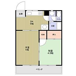 山田カンプレックス 2DKの間取図画像