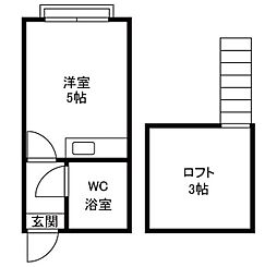 プラザドゥレガリア 1階ワンルームの間取り