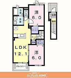 リヴェール松島1 2LDKの間取図画像