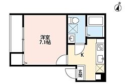 ミライオ元町 2階1Kの間取り