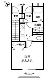 アスピリア フルール 1階1Kの間取り