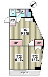 第25大協ビル 2階2DKの間取り