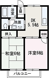セジュール加山Ａ棟 2階2Kの間取り