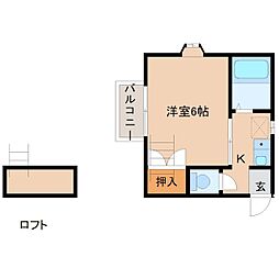 ラ・メゾン 2階1Kの間取り