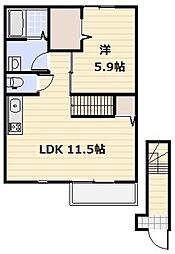 サンモール三郷 2階1LDKの間取り