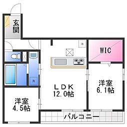 グランヴェールVI 2階2LDKの間取り