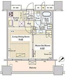 パークコート千代田富士見ザ タワー 5階1LDKの間取り