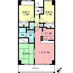 JR相模線 上溝駅 徒歩17分の賃貸マンション 4階3LDKの間取り