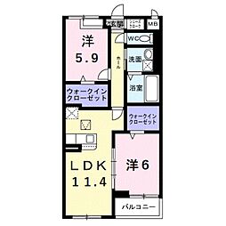 アイマコート　初芝 3階2LDKの間取り