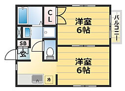 中山手ガーデンパレスD棟 2階2Kの間取り