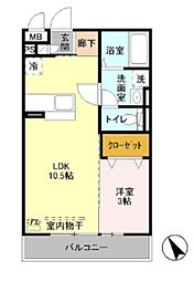 オークヒルズ2 1LDKの間取図画像