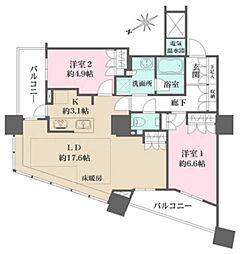 ザ・パークハウス西新宿タワー60 2LDKの間取図画像