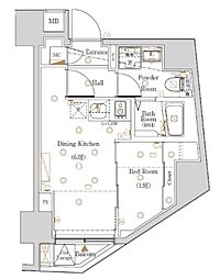 Log入谷 4階1DKの間取り