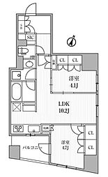 ディームス大手町ノース 10階2LDKの間取り