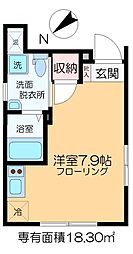 ルシオ北千住 4階ワンルームの間取り