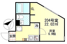 リバティ東門前 1Kの間取図画像