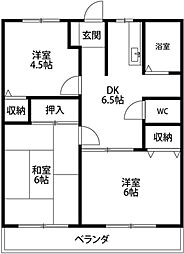 ウッドベル 1階3DKの間取り
