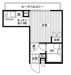 ライオンズマンション中野大和町 4階ワンルームの間取り