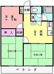 第2ベルハイツA 1階3DKの間取り