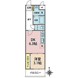 JR福知山線 伊丹駅 徒歩9分の賃貸アパート 3階1DKの間取り