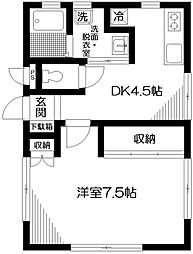 JR山手線 目黒駅 徒歩7分の賃貸マンション 1階1DKの間取り