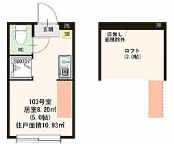 京王井の頭線 永福町駅 徒歩10分の賃貸アパート 1階ワンルームの間取り