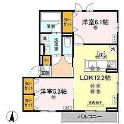ステラヴィータ A棟 2LDKの間取図画像