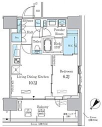 晴海フラッグ ポートヴィレッジ C棟 15階1LDKの間取り