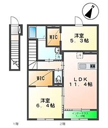 シェルルおおたかの森 2LDKの間取図画像