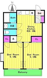 ベルヴィル 4階2DKの間取り