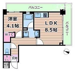 京町堀ビューアパートメント 4階1LDKの間取り