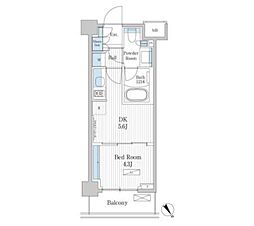 パークアクシス門前仲町テラス 1DKの間取図画像