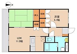 戸頭海老原ハイツ 1階2LDKの間取り
