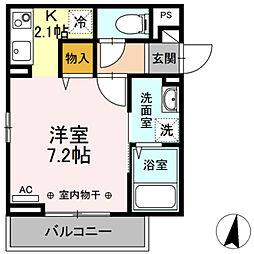 ルピナス堀之内 1階1Kの間取り