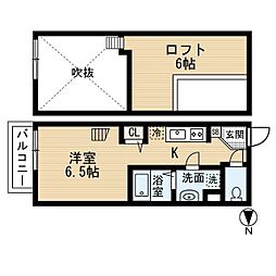 近鉄奈良線 瓢箪山駅 徒歩10分の賃貸アパート 1階ワンルームの間取り