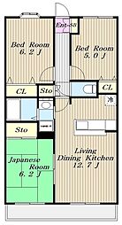 第6旭マンション 3LDKの間取図画像