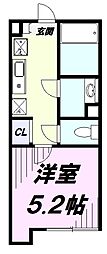 ヴァンガードハイツ東村山 1Kの間取図画像