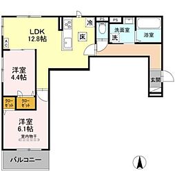ヌーベル・ヴィ―侍従池 3階2LDKの間取り