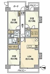 コスモ菊川参番館 3階3LDKの間取り