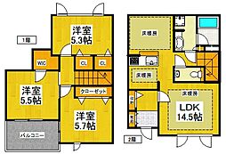 リンジュドゥプリムF 2階3LDKの間取り